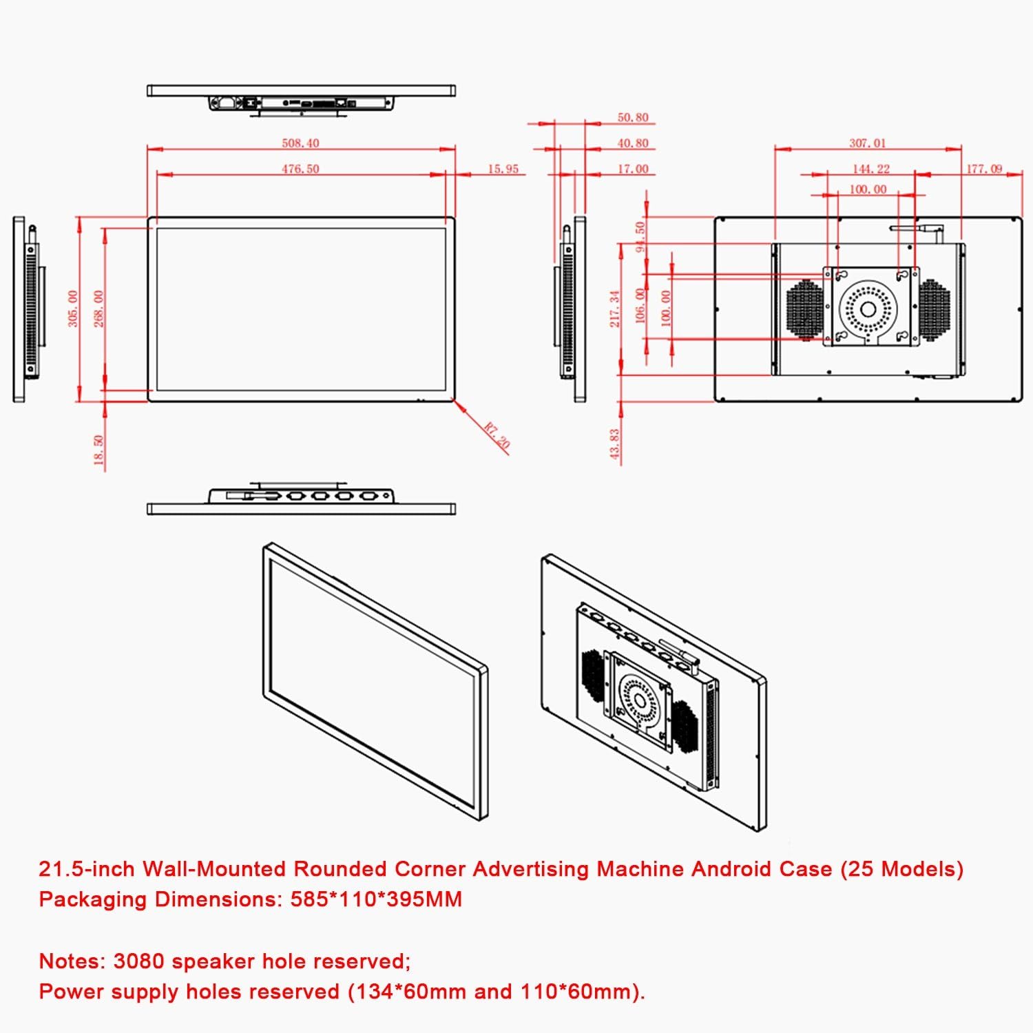 Cyfrowy ekran reklamowy LED, wyświetlacz IPS Full HD 1920 x 1080, tablica naścienna, pilot zdalnego sterowania i USB, automatyczne odtwarzanie multimediów, odtwarzanie wideo i obrazu, 27-calowy