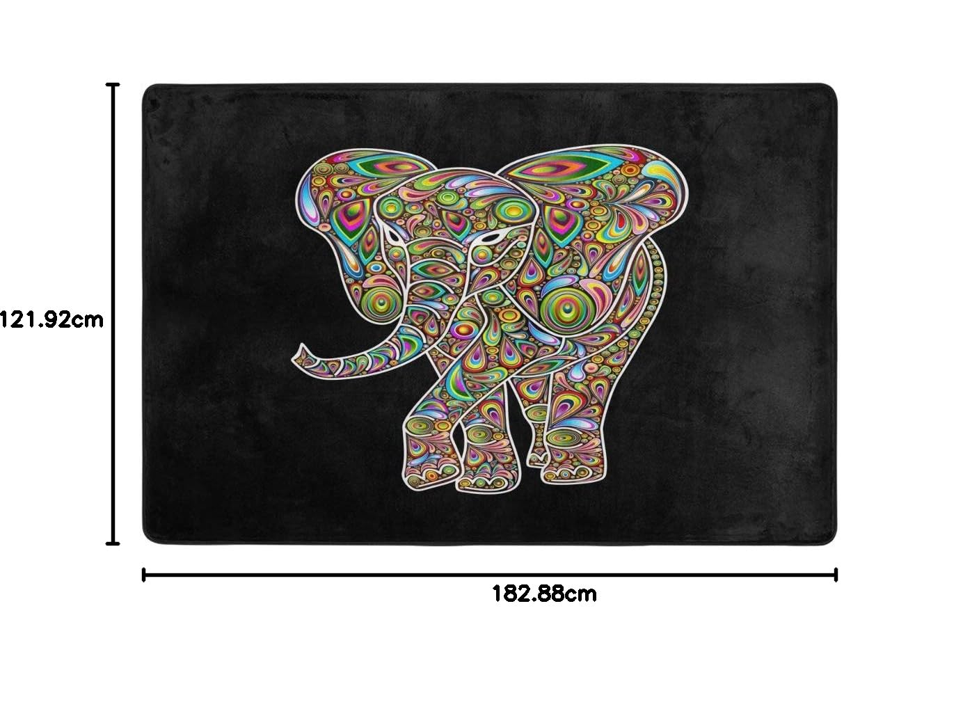 Mnsruu Tapis Ethnique éléphant psychédélique pour Salon Chambre à Coucher Noir, Tissu, Multicolore, 183cm x 122cm(6 x 4 Feet)