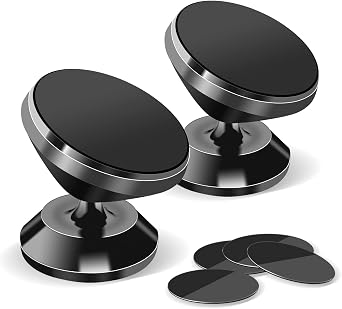 2 Pack Magnetic Phone Car Mount, Strong Magnet Cell Phone Holder with 4 Metal Plate, Dashboard 360 Rotation & Degrees View, Adjustable Magnet Cell Phone Mount Compatible with iPhone, Samsung and More
