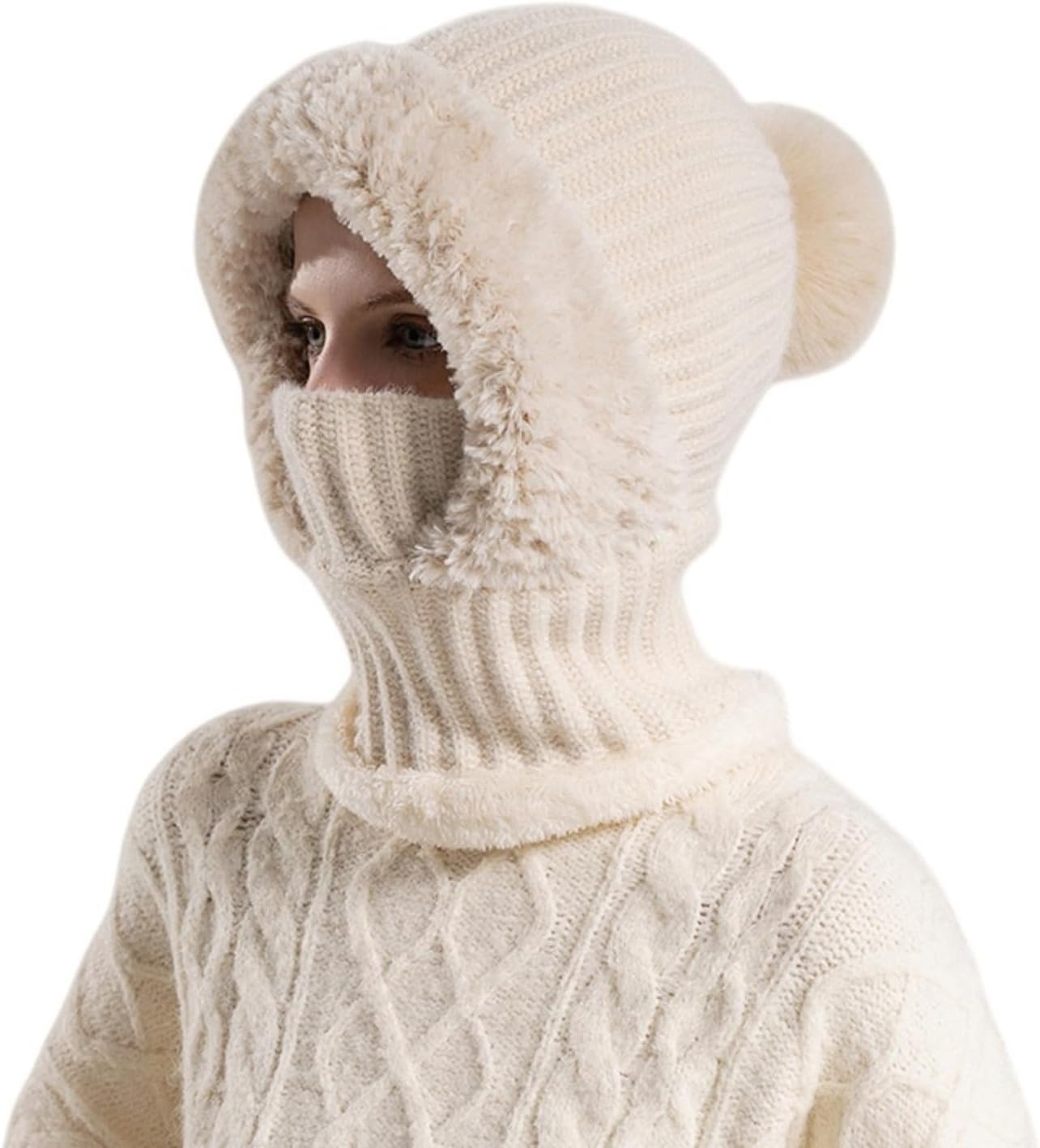 3 in 1 Beanie Hat for Women Fleece-Lined Winter Ear Muff Beanie Women Ski Snow Pullover Beanie Hat Pullover Beanie