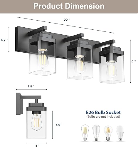 Miniatura 4 de Accesorios de iluminación de baño sobre el espejo, diseño cuadrado y placa trasera grande rectangular, 3 luces Morden van, accesorios de iluminación