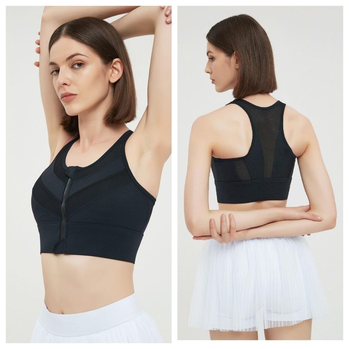 Women’s High Support Zip Front Sports Bra – Padded Racerback Workout Top with Mesh Panels, Full Coverage for Running, Yoga and Gym, Gray Women’s High Support Zip Front Sports Bra – Padded Racerback Workout Top with Mesh Panels, Full Coverage for Running, Yoga and Gym, Gray