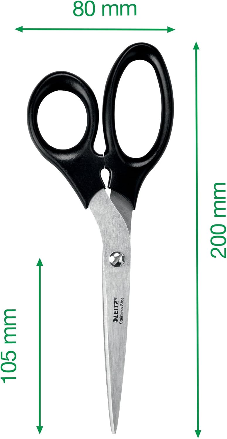Leitz Stainless Steel Scissors 200 mm, Stainless Steel 200 mm Scissors on Plastic-Free Hanging Card, 54250095