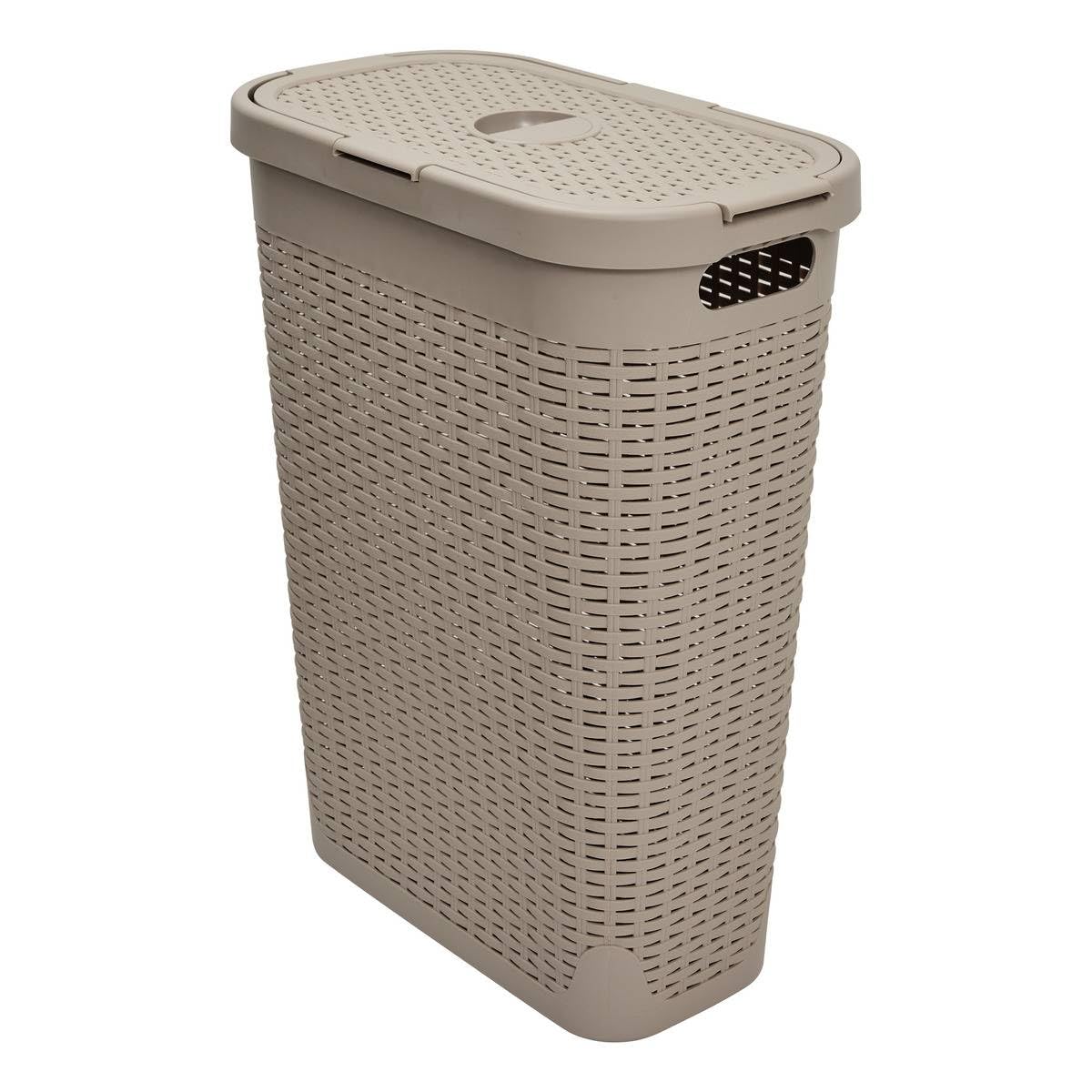 5 five simply smart 5five - Cesto portabiancheria Sottile in Rattan 40L Beige - Fori di Ventilazione - Coperchio - Maniglie ergonomiche per Un Facile Trasporto - Cesto portaoggetti in plastica