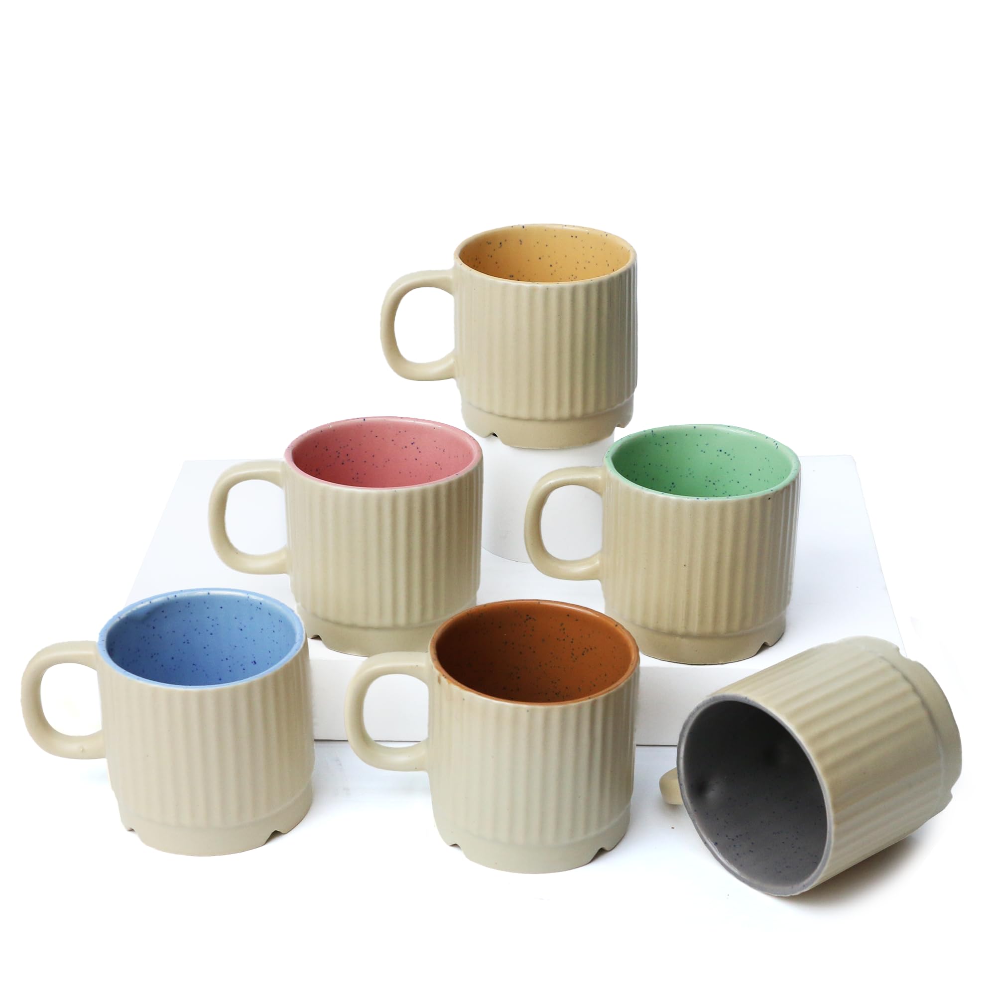 IZZYLYF 'BrewNest Classic Multicolor' Ceramic Cups Set of 6 (200 ml) | Microwave & Dishwasher Safe with Handle for Tea, Coffee & Chai | Ideal for Gifting, Home, Cafe & Office 3