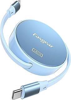 Fasgear 240W USB C - USB Cケーブル3.3ft 100W USB C充電器用巻き取り式5A急速充電タイプCコード[4伸縮] i-Phone 17 Pro Max、Le-novo Y7000P、Surface Pro 9対応 (ブルー)