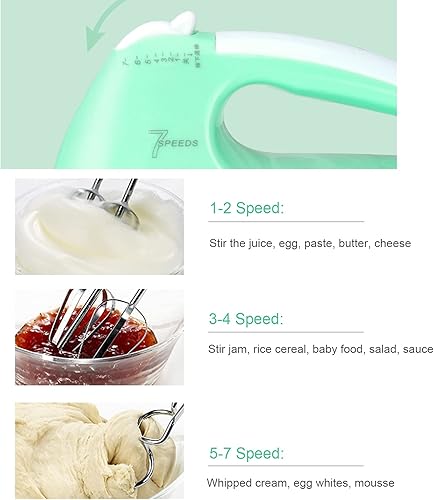 Miniatura 3 de Batidora de pie y batidora de mano eléctrica 2 en 1, 7 velocidades, batidora de mano de cocina, batidor eléctrico con tazón de mezcla de acero