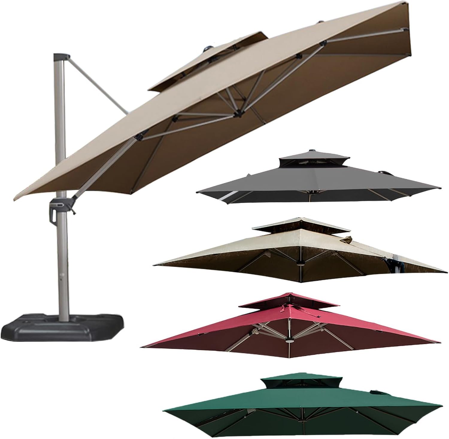 8 Ribs Umbrella Replacement Canopy, 2 Tier Square Patio Umbrella Covers Hanging Offset Cantilever Replacement Cover, Outdoor Canopy Top Cover for Garden Backyard