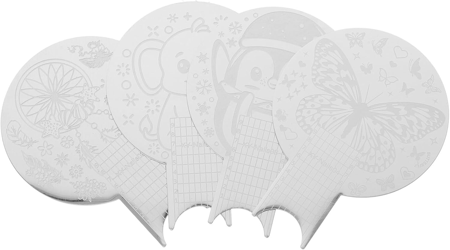 4pcs Nail Art Stamping Plates Nail Polish Stamp Templates Assorted Round Manicure Stencils for DIY Art Kit