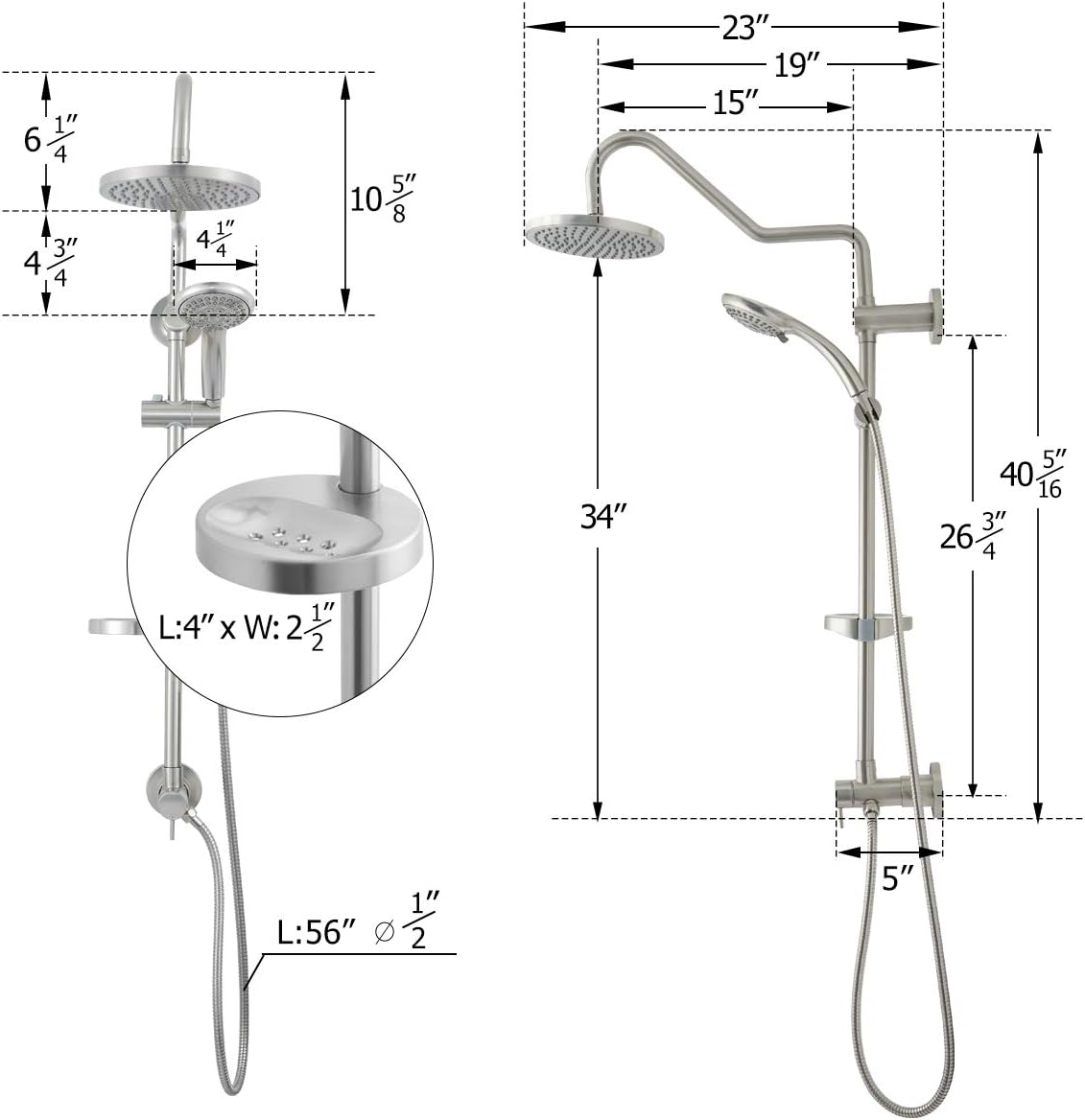 70% оƒƒ Dіѕсоunt Homedex Shower System with 8 Rain Showerhead, 6-Function Hand Shower, Adjustable Slide Bar and Soap Dish, 2.5 GPM, Polished Chrome (Bent Rod Matt)