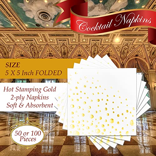 Dots Gold Napkins Cocktail Disposable Paper Gold Foil 50 Pieces Pack 2 Ply 5"X5" Folded Inches Beverage Party Or Event Supplies #TOP2