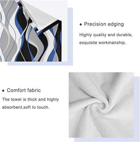Miniatura 4 de PATINISA Juego de 3 toallas de baño, azul y negro, rayas grises y blancas, juego de toallas de baño decoractivas, 1 toalla de baño, 1 toalla de