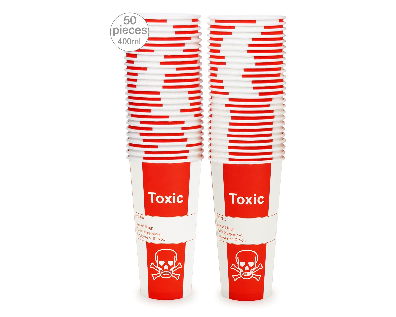 50 x papierowych kubków, kubek z trucizną toksyczne, papierowe kubki, kubki do laboratoriów lub na imprezę o pojemności 400 ml i trucizny wygląd
