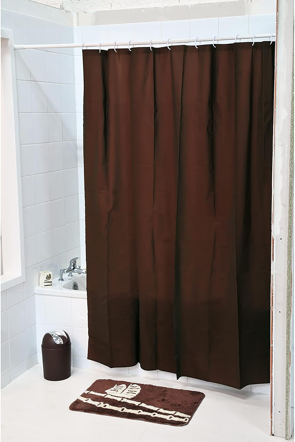 EVIDECO French Home Goods Brown Extra Long Waterproof Shower Curtain Liner 71x79 Inches