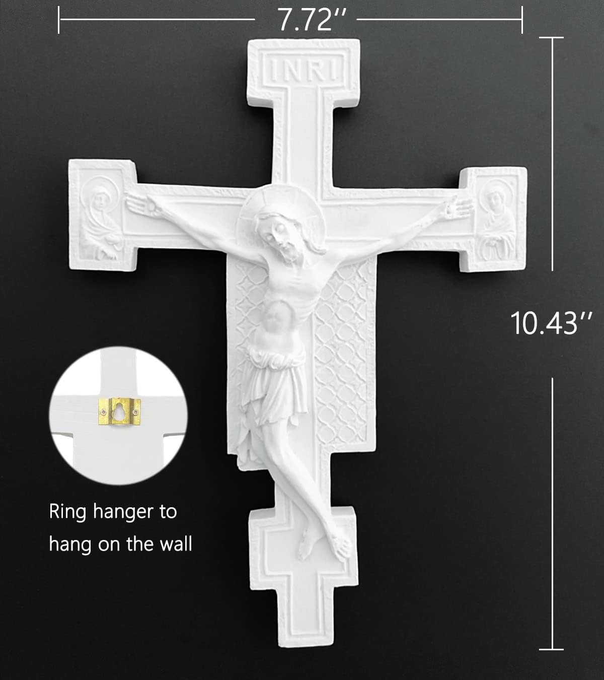 Semeid San Damiano Crucifix Wall Cross White, 10'' Jesus Christ Wall Crucifix large, Resin Jesus Statue Catholic Cross for Wall,Home Office, Religious Gift - Image 4