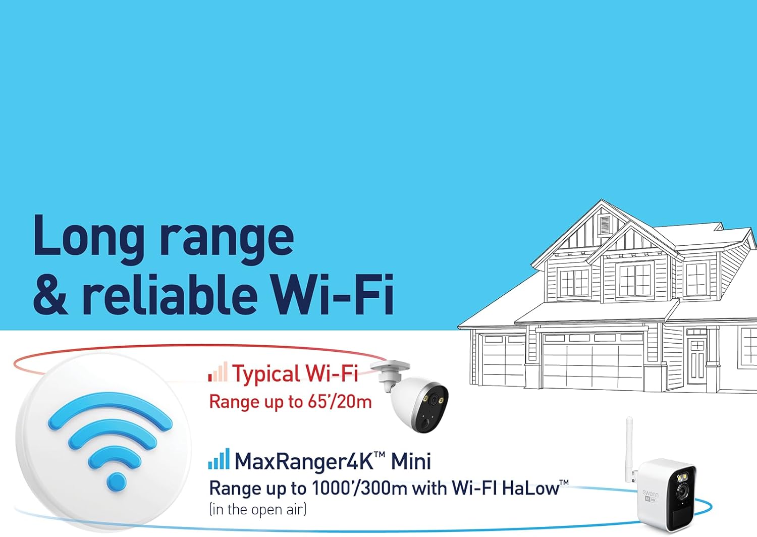 Illustration of a person speaking through the camera's two-way audio feature to a delivery person at the door.