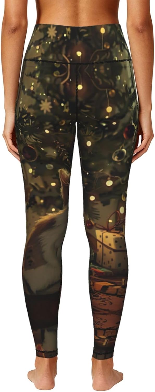 Merry Christmas Print Leggings with Pockets for Women,Gym Clothes,Fitness Clothing,Compression Leggings