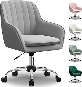 Schreibtischstuhl,Bürostuhl mit gepolstertem Samtstoff,Schminktisch Stuhl,höhenverstellbar Drehstuhl,Homeoffice Stuhl bis 150 kg belastbar,für Arbeitszimmer, Schlafzimmer, Büro,Grau