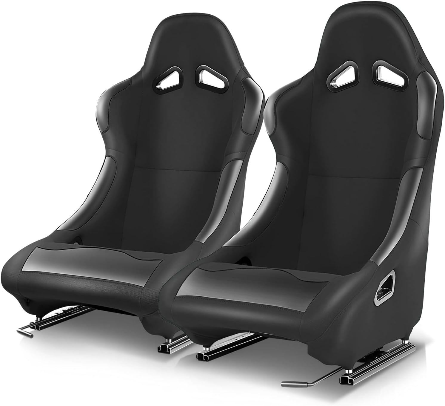 Auto Dynasty Pair of Racing Seat Universal Woven Fabric Vinyl Reclinable Bucket Seats with Bottom Mount Sliders For 4 Point Harness, 36" H x 21.5" W x 22" D, Driver & Passenger Side, Black