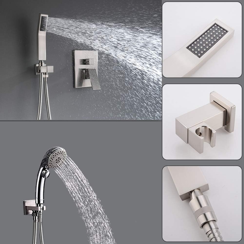 STARBATH Shower System with Tub Spout 10 Inch Bathroom Wall Mounted Shower Faucet Set with Rain Shower Head, Contain Shower Faucet Rough-in Mixer Valve,Brushed Nickel - 