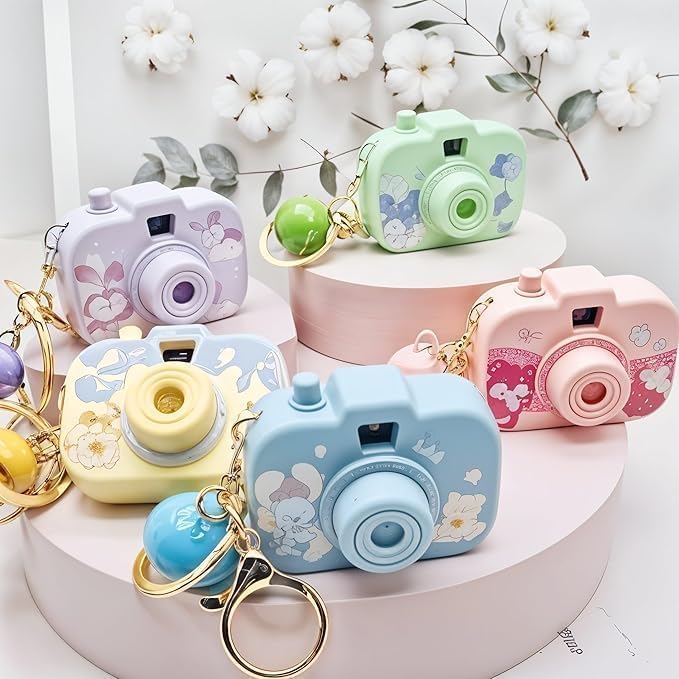Image of Cute Cartoon Camera Keychain for Girls & Kids - Mini Key Ring with Bell - Fun Projection Keychain for Bags, Car, School, Home - Kawaii Gift Accessory for Birthday & Return Gifts(Multicolor)