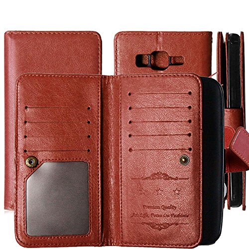 Galaxy Core Prime Case, TabPow 9 Card Slot Series - Wallet Folio PU Leather Case Cover with Detachable Magnetic Hard Case for Samsung Galaxy Core Prime G360, Brown