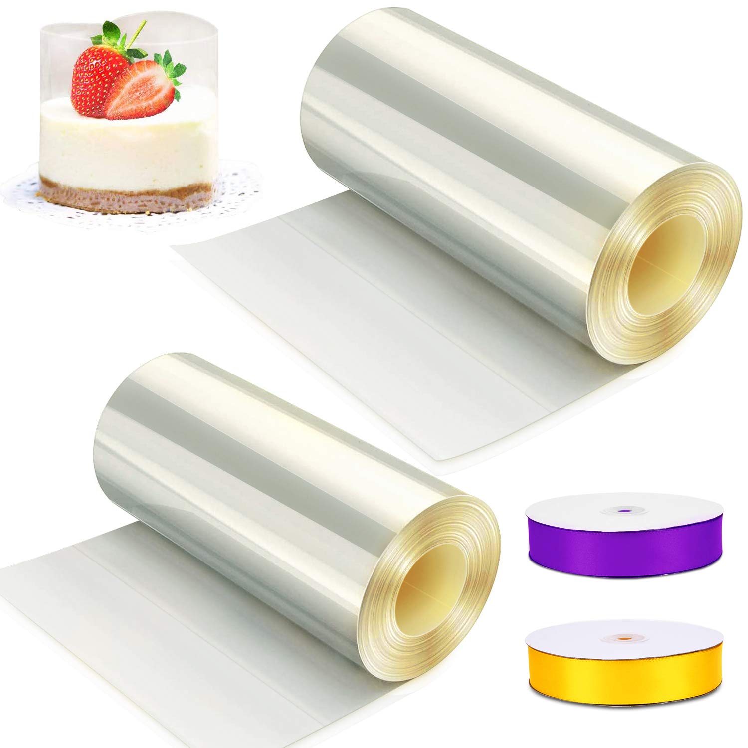 Cutiolly Torta Collare 20cm,Rotolo Acetato Trasparente,Colletto per Torta Mousse,Rotolo Nastro Acetato per Dolci Trasparente,für Torte Schokolade Mousse Kuchen Dessertringe (2 Roll(10cmx 5m+15cmx 5m