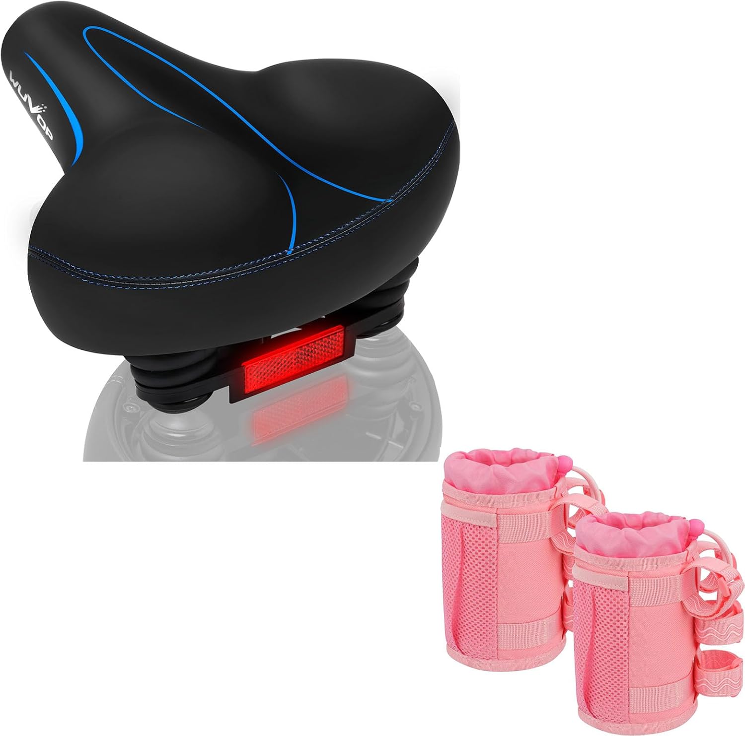 Bike Cup Holder & Bike Seat, Water Bottle Holder Handlebar for Bike with Mesh Pockets, Universal Cycling Bicycle Water Bottle Drink Cup Cage for Cruiser, Scooter, Mountain Bike, Road Bike