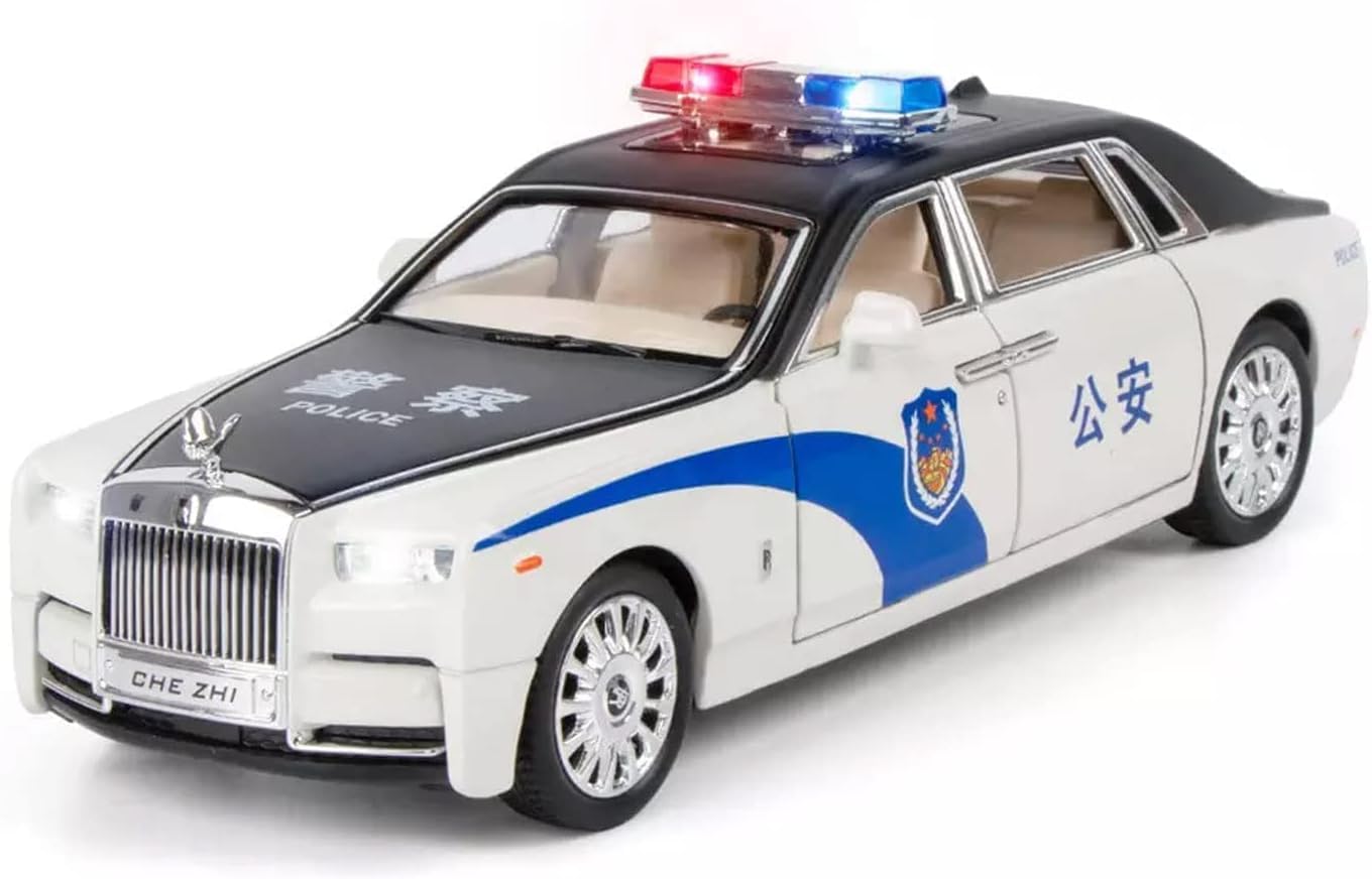 Alokik Enterprise Compatible for 1:24 RR Phantom Police Toy Car Model, Diecast Collectible Pull Back Model Car with Sound and Light, Toy Gift Vehicles for Adults Kids Boys Girls【White】