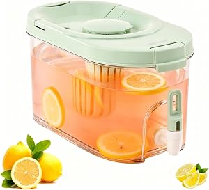 4L Fridge Drink Dispenser, 1 Gallon Cold Kettle with Tap | Plastic Water Jug Fruit Infuser for Lemonade Iced Tea, Fridge Beverage Container