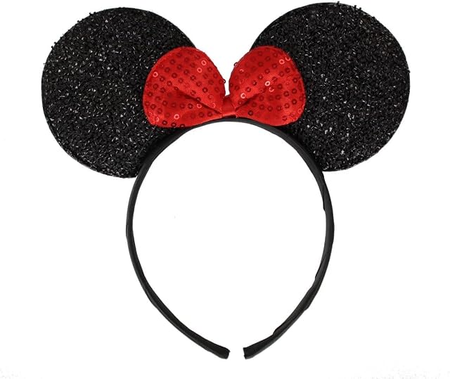 Sparkly Mouse Ears with Bow on Headband/ Aliceband.Hair Accessory-Black by Inca