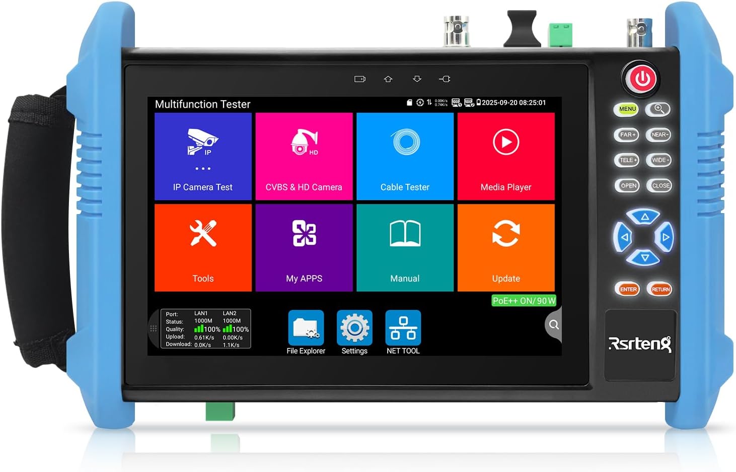 Rsrteng CCTV Camera Tester, 8K 32MP 4K 12MP IP Camera Tester with POE++, CVBS Camera Tester, 1CH SFP Interface 7" IPS Touch Screen Cable Tester Network Tool Support HDMI IPC Tester IPC-9800Pro