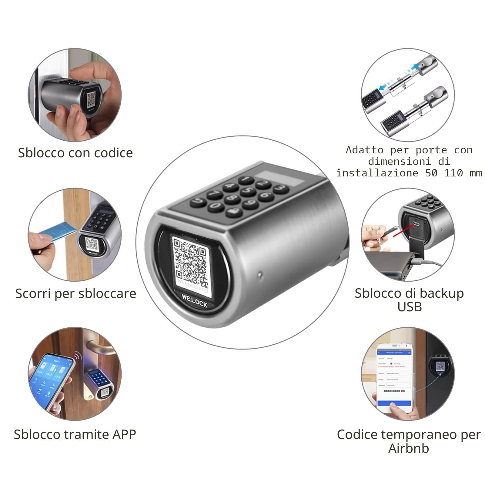WE.LOCK Smart Door Lock Serratura Smart Doppio Motore Password e Bluetooth con Carta RFID, Facile da Installare