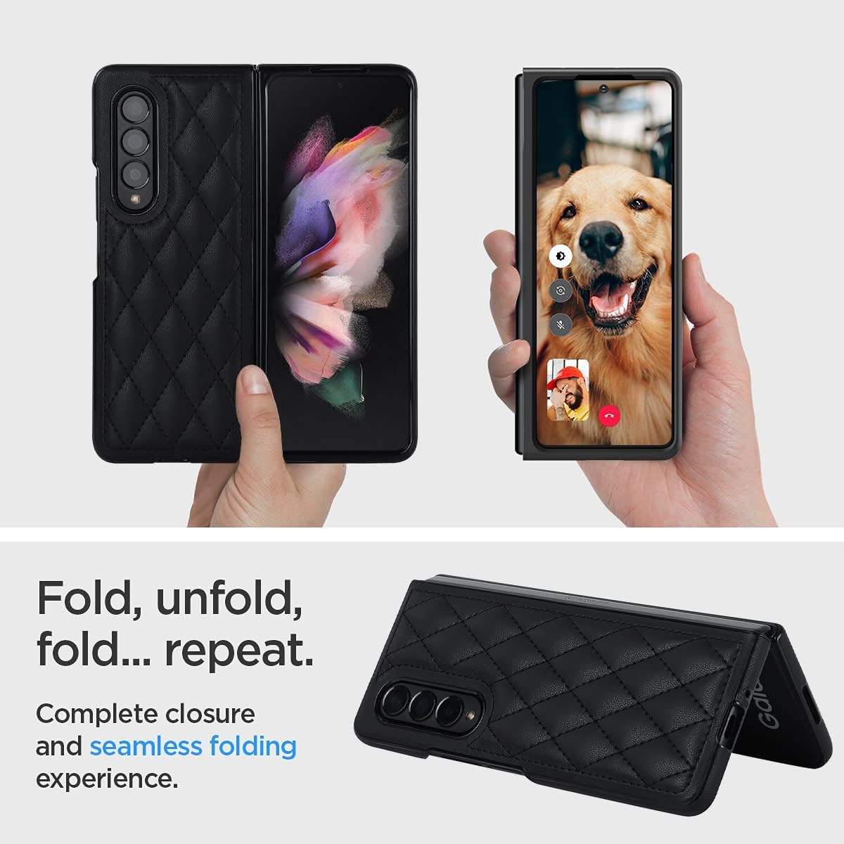 for Samsung Galaxy Z Fold 4 with Diamond Pattern Black Soft luxuriouslook Leather,Anti-Shock and Anti-Fall All-Inclusive Design on All Sides,360° Protection.