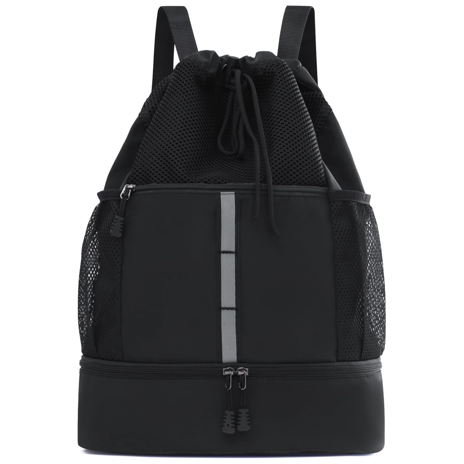 GUIFIER Drawstring Backpack Bag, Waterproof Sports Gym Bag with Shoes Compartment and Wet Proof Pocket, Water Bottle Holder Pockets, Mesh Cinch String