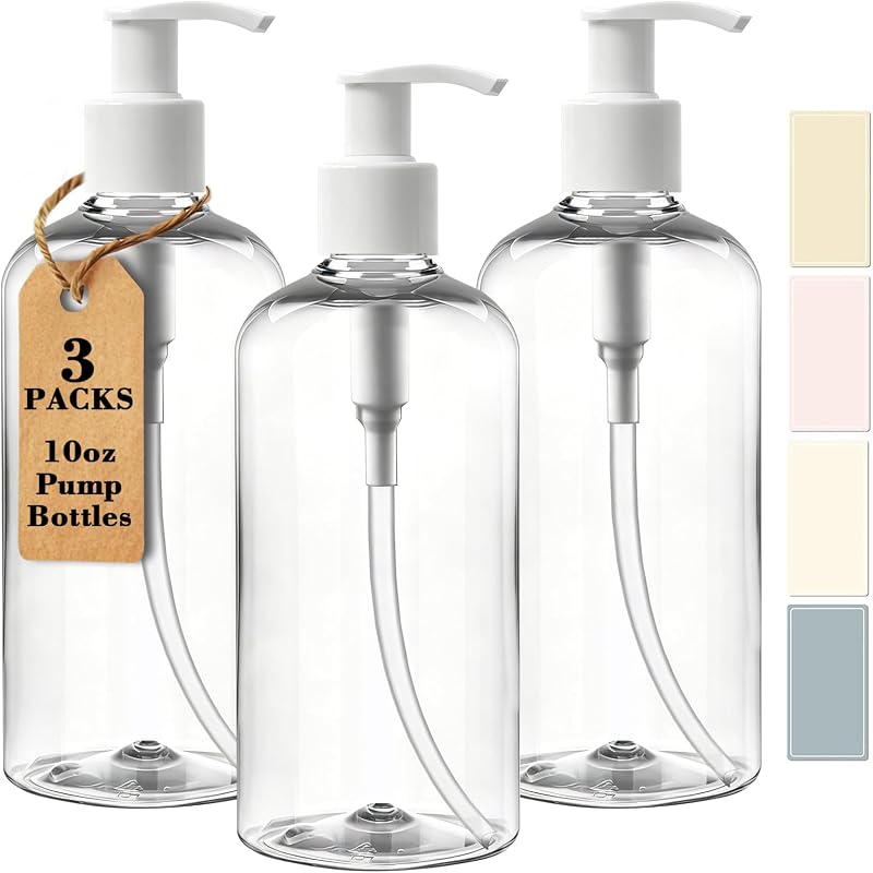 DPLASKA Frascos transparentes recarregáveis com bomba branca, 3 unidades, 300 mL cada