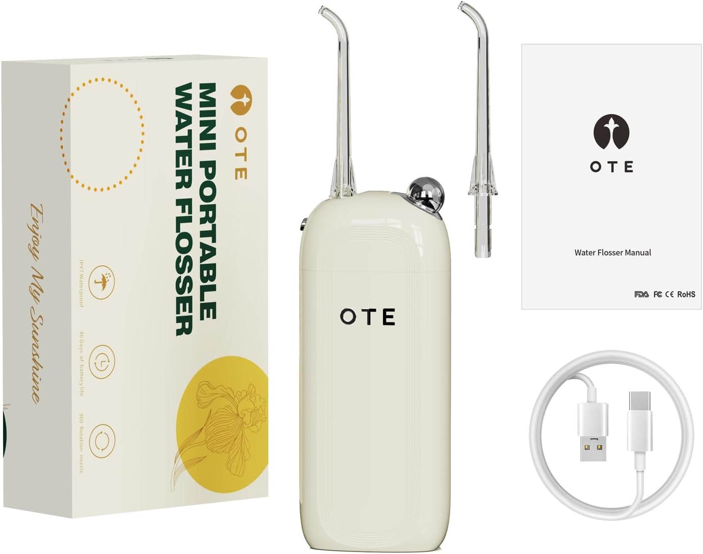 Water flossers Cordless for Teeth - OTE Portable Water Flosser - Mini Power Dental Flossers Rechargeable for Travel and Home, 3 Modes & IPX7 Waterproof, Oral Irrigator for Teeth, Gums, Braces Care