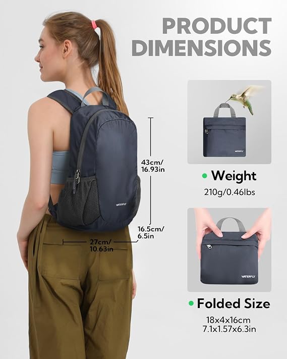 Waterfly Lightweight Packable Backpack 18L: Small Foldable Hiking Rucksack | Lightweight, Compact, City Trips, Hiking, Travel, Outdoor, Men Women