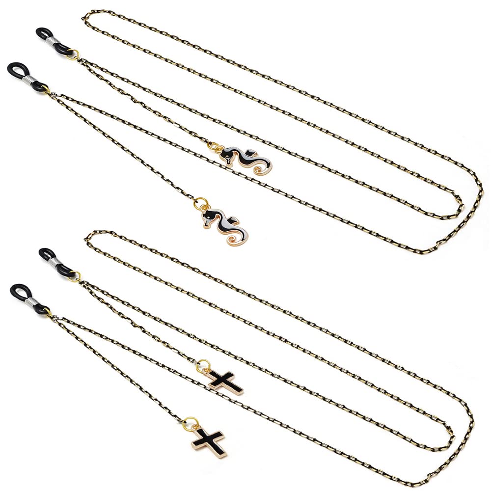 Brillenkette, 8 PCS Brillenkette for Frauen Anhänger Sonnenbrille Kette Lesebrille Halter Brillenband(Black)