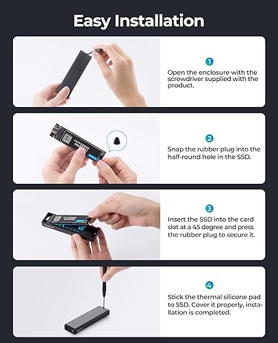 Miniatura 7 de ORICO Carcasa SSD M.2 NVMe, USB 3.1 Gen 2 (10 Gbps) a NVMe PCI-E M.2 SSD compatible con UASP para SSD NVMe tamaño 2230224222602280(hasta 4TB) (M.2