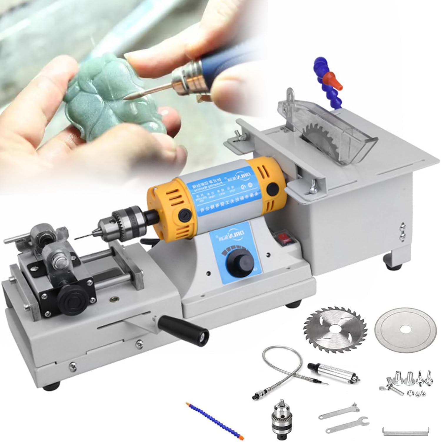 Multi-Function Rock Jewelry Polisher,Adjustable Speed Polishing Machine, 750W Bench Lathe Polisher, Bench Grinder, Polishing Machine Used for Jewelry Making, Woodcrafting,Manual DIY