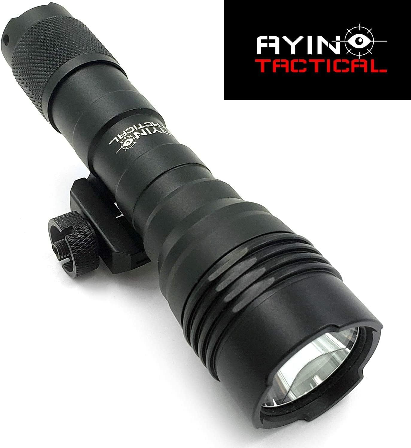 AYIN 1200 Lumen Rechargeable Rail Mounted Tactical Flashlight Bright White with Adjustable Light Modes, Quick Tap Remote Switch and Mounting Hardware
