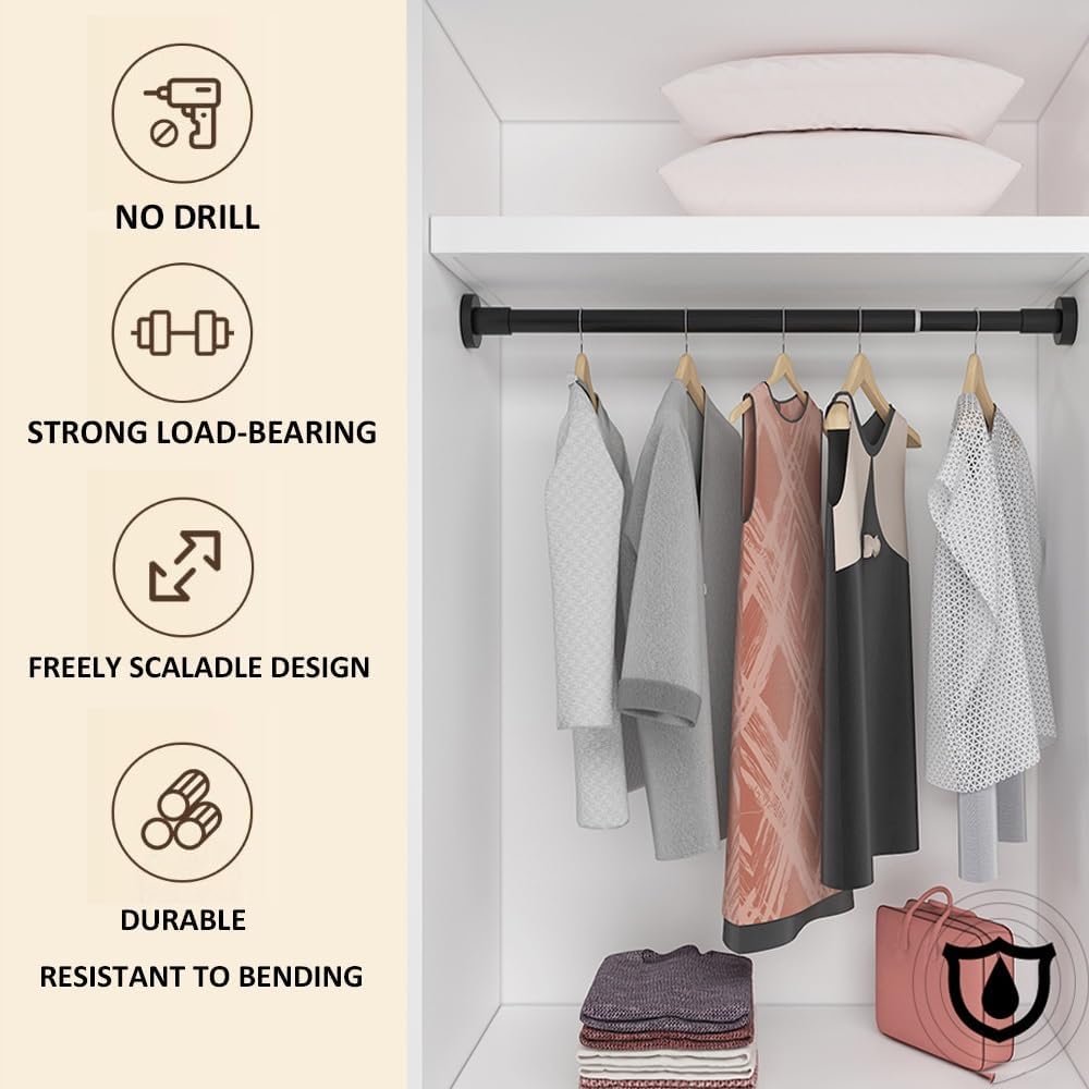 No Drill Shower Rod Tension Curtain Poles Black White Gray Metal Shower Curtain Rod 25mm Diameter Adjustable Telescopic Rods (Color : Black, Size : 50cm-90cm/19-35in)