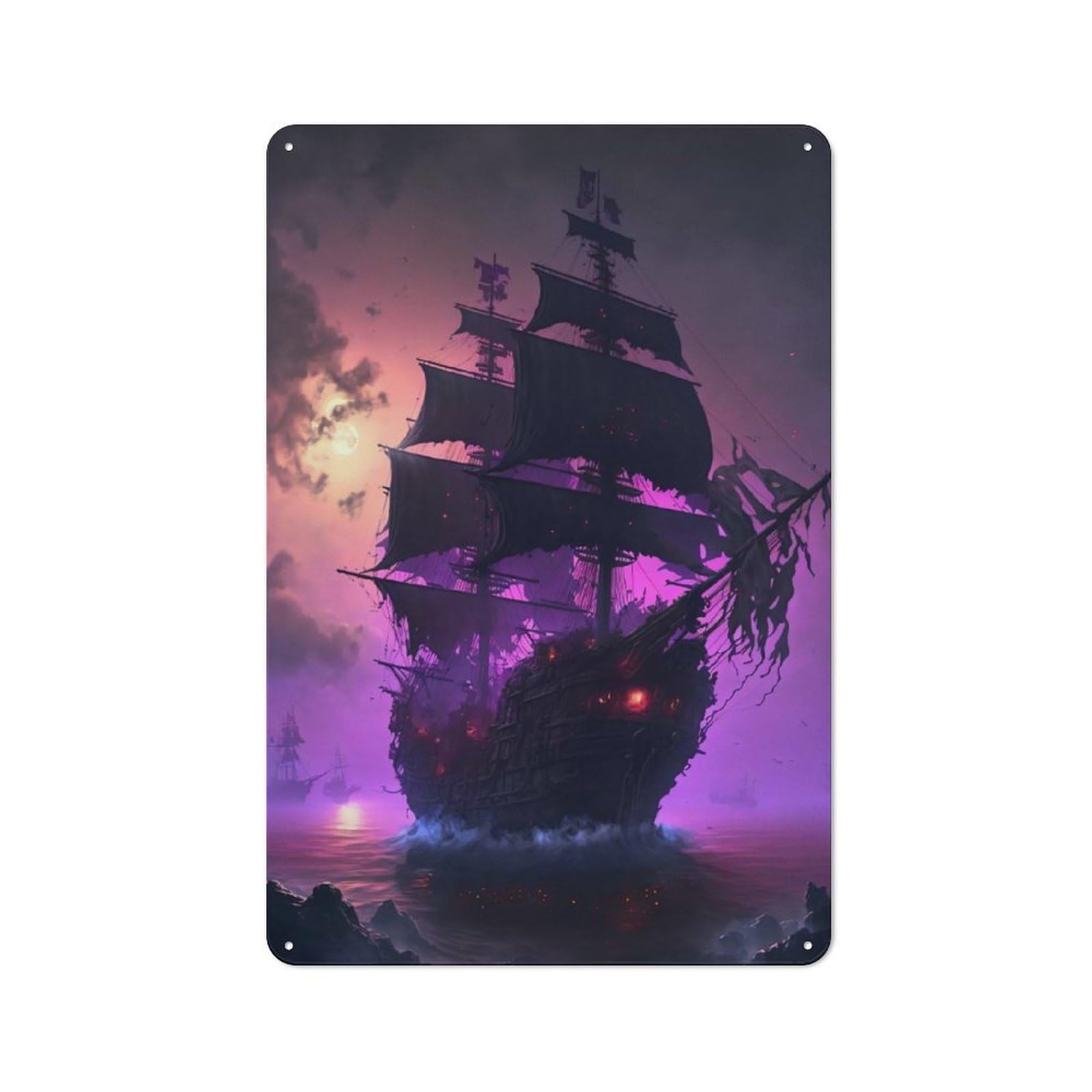 Junmoney Fantasy Pirate Ship-1 Fantasy Pirate Ship Vintage Metal Plaque 30X20cm For Guest Room Or Hallway, A Decorative Christmas Gift For Guest Room Decorators