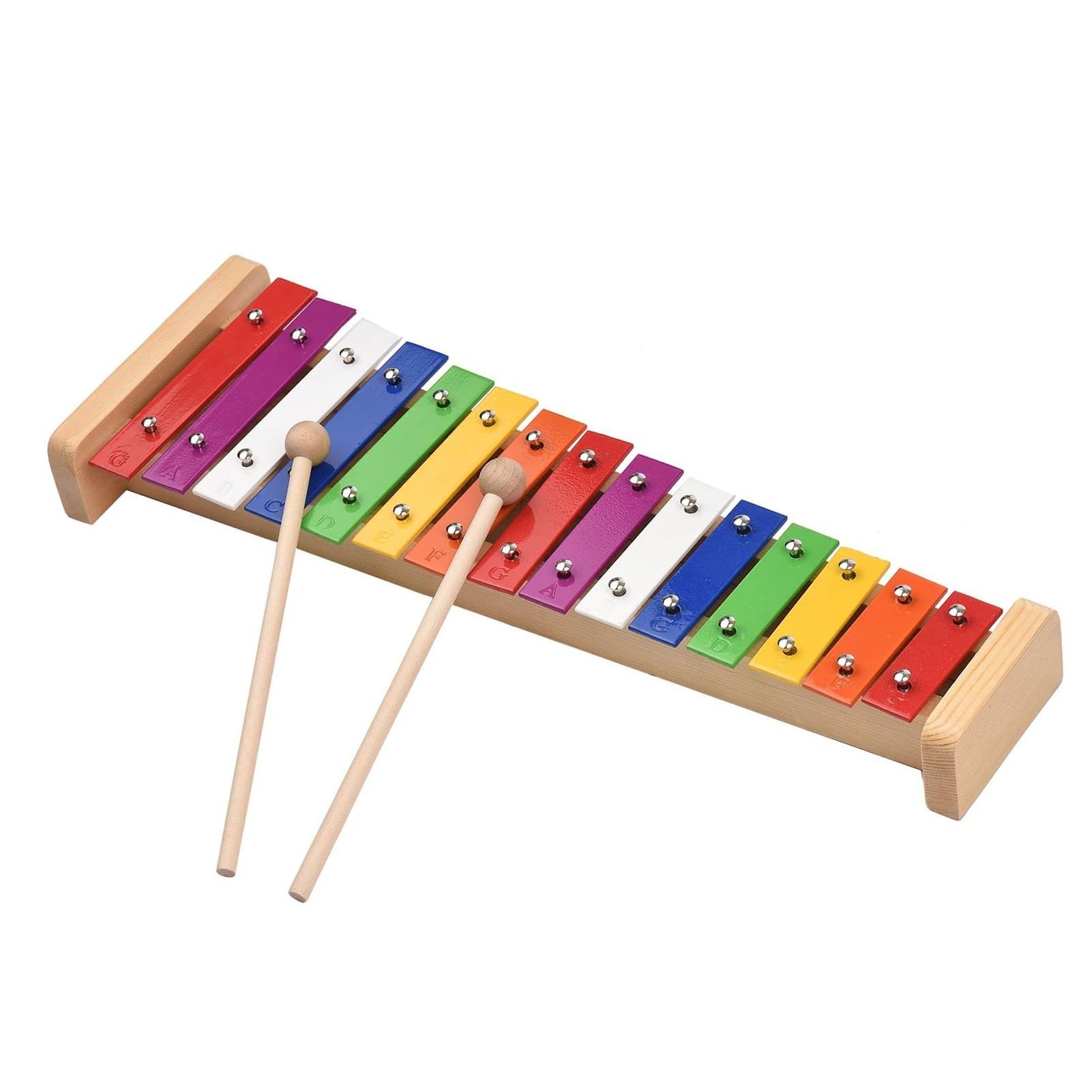 Xilófono Glockenspiel De 15 Notas Base De Madera Barras De Aluminio Coloridas Con 2 Mazos 15 Barras De Metal