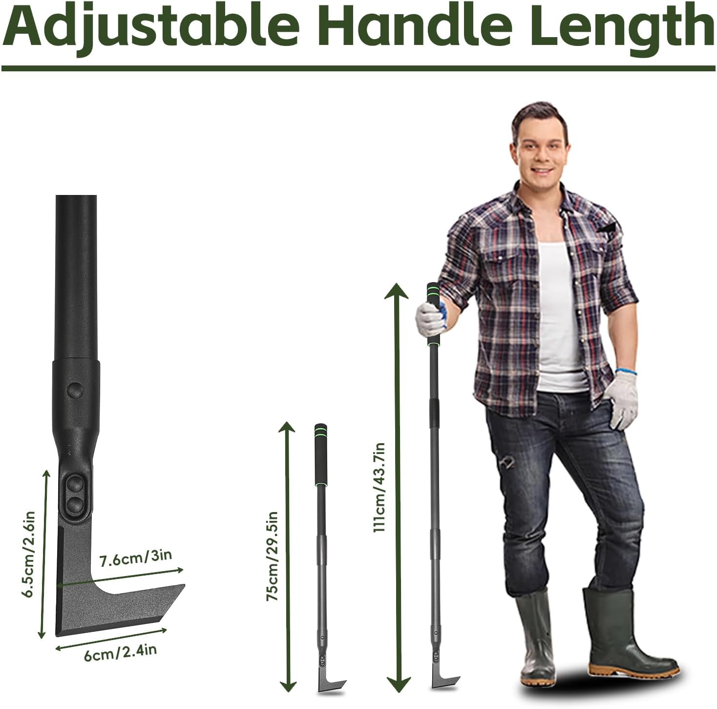 Pragmatist 43.7" Crack Weeder Long Handle Weed Puller Adjustable Weed Remover Durable Manual Crevice Weeding Tool for Sidewalk, Paver, Wall Gaps, Lawn Yard, Deck Boards