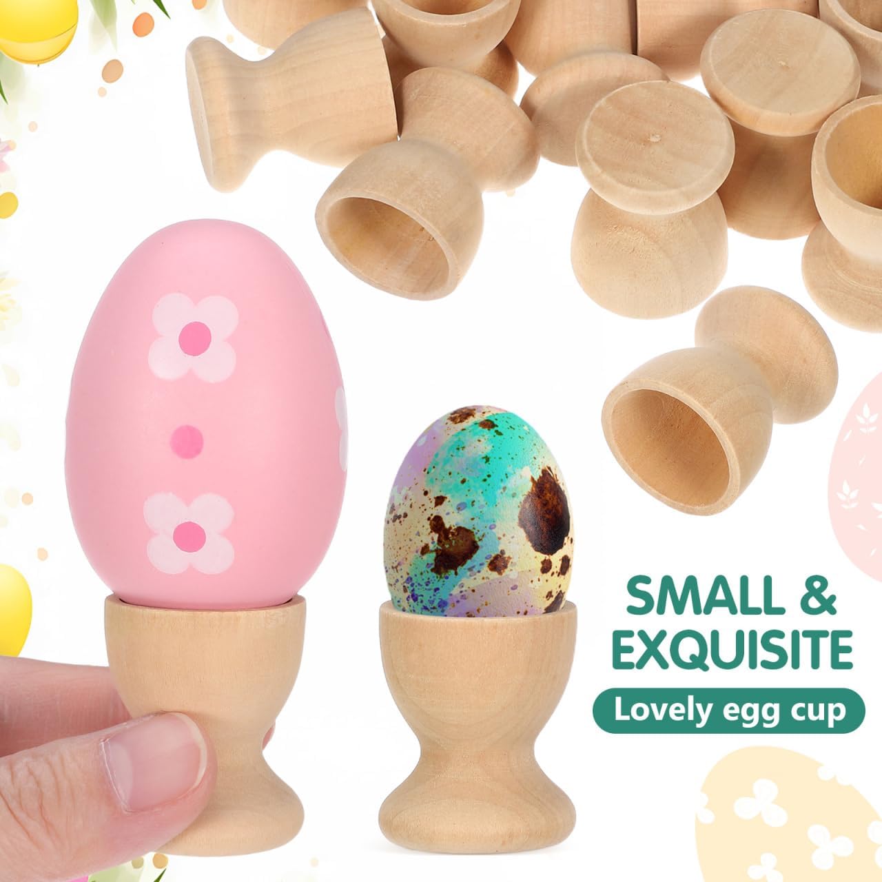 balacoo 24 Pcs Wooden Easter Wooden Egg Holder, Unfinished Egg Cup Holder