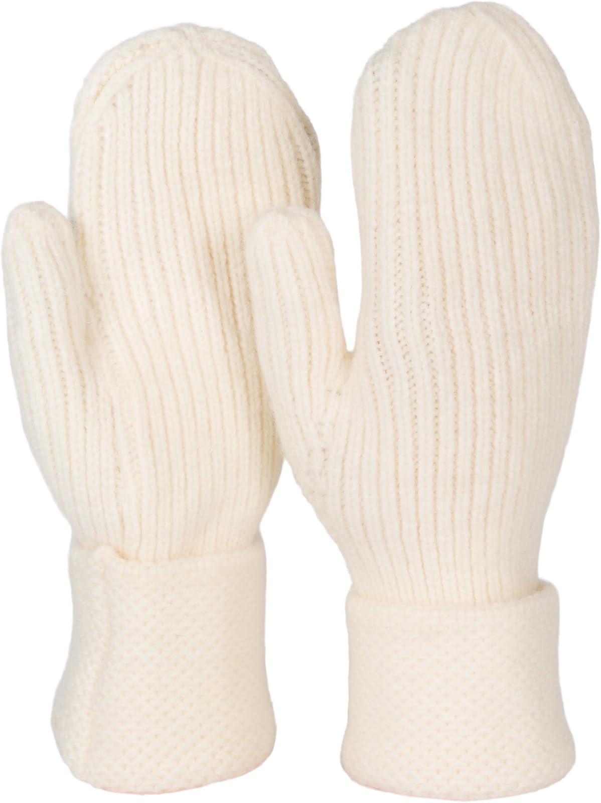 styleBREAKER Women's Winter Knitted Mittens Unicoloured with patterned cuff, warm mittens, knitted gloves 09010046, Colour:Cream