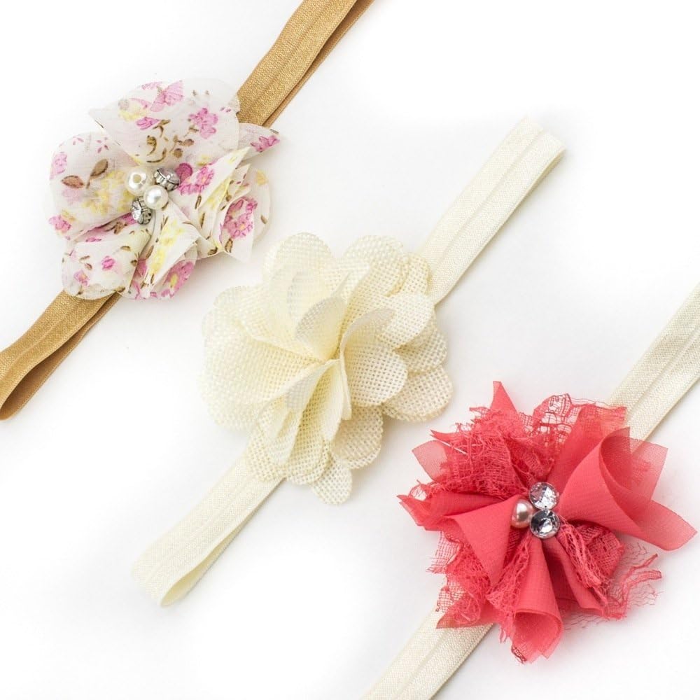 Headbands for Women Baby Girls Infants Newborn Cute Child Teens New Hair Accessories Cheap 6 Month Set Wholesale in a Pack Lot in Bulk Flowers Wedding Pink Ivory Coral Elastic Lace Chiffon Rhinestone Burlap, 16 in - 12-18 MONTHS