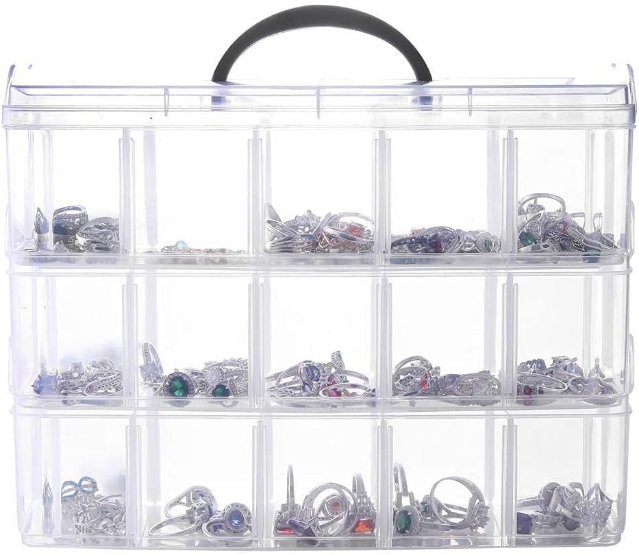 Funall 3-Tier Stackable Storage Container with 30 Compartments(Adjustable),Plastic Organizer Box For Organizing Arts and Crafts,Toy,Washi Tapes,Jewelry,Hair Accessories,10.24X7.55X6.77inches